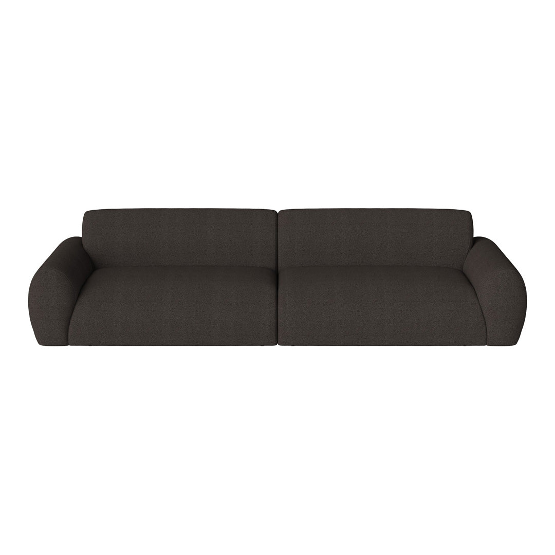 Dark charcoal gray sofa with a smooth, textured surface and modern, minimalist design.