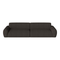 Dark charcoal gray sofa with a smooth, textured surface and modern, minimalist design.