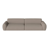 Beige, textured fabric sofa with smooth curves and modern design, perfect for contemporary living spaces.