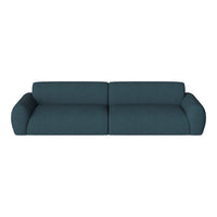 Teal upholstered sofa with a smooth texture and minimalist design, perfect for modern living spaces.