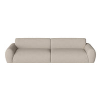 Light beige, textured fabric sofa with a minimalist design and soft, rounded armrests. Ideal for modern interiors.
