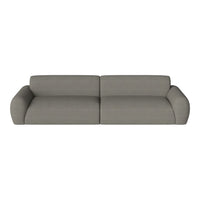 Gray fabric sofa with a smooth, modern design and clean lines, perfect for contemporary living spaces.