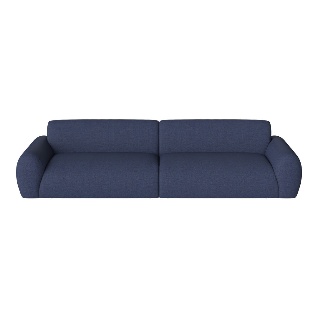 Navy blue fabric sofa with a textured pattern and soft, rounded armrests for a modern look.