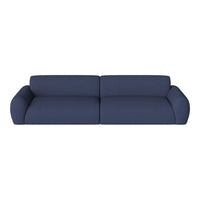 Navy blue fabric sofa with a textured pattern and soft, rounded armrests for a modern look.