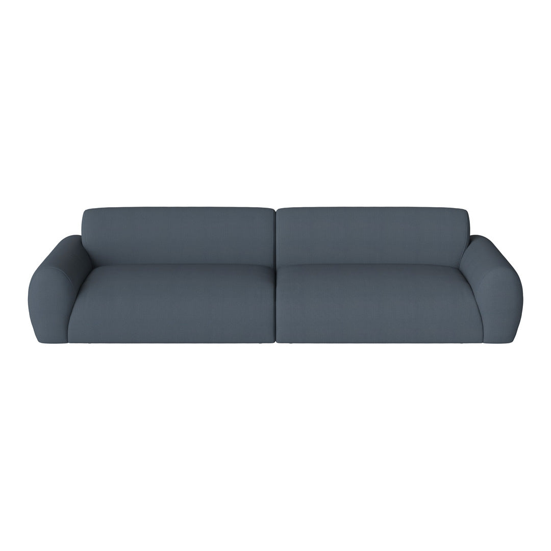 Contemporary gray sofa with a smooth, textured fabric and rounded armrests, perfect for modern interiors.