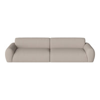Light beige sofa with a textured fabric, featuring smooth rounded edges and an open, modern design.