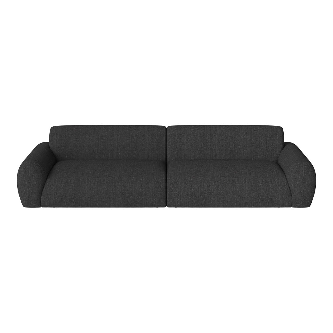Dark gray, textured fabric sofa with a minimalist design and soft, rounded armrests. Perfect for modern interiors.