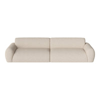 Beige two-seater sofa with a soft, textured fabric and rounded armrests, perfect for modern interiors.