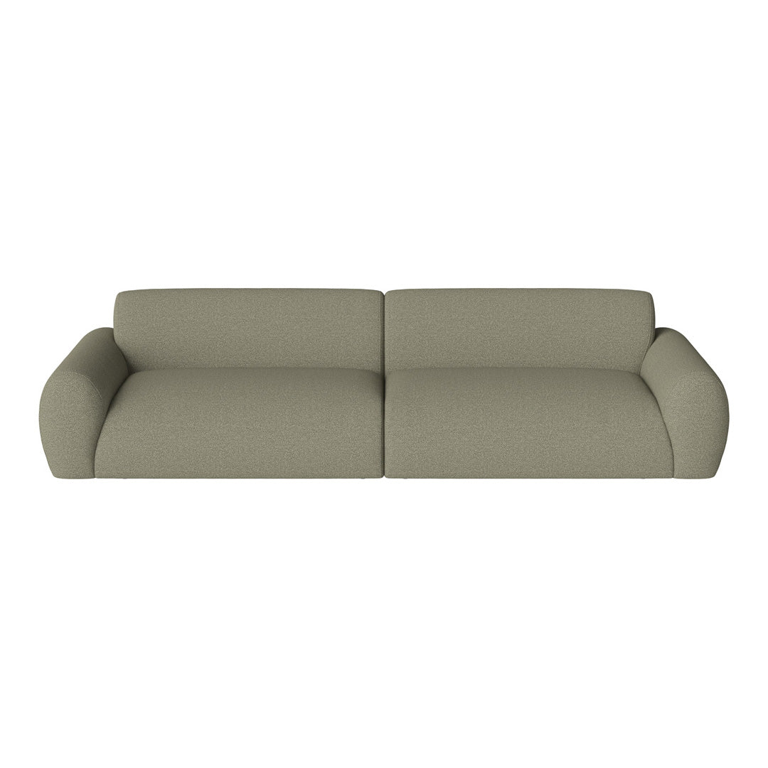 Olive green, textured fabric sofa with a sleek, modern design and rounded armrests. Ideal for contemporary interiors.