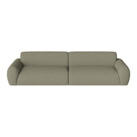 Olive green, textured fabric sofa with a sleek, modern design and rounded armrests. Ideal for contemporary interiors.