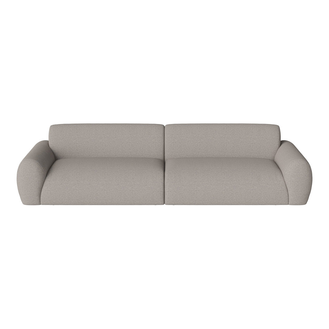 Light gray sofa with a smooth texture and contemporary design, featuring rounded arms and minimalistic style.