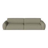 Olive green modern sofa with a smooth, textured fabric and rounded arms, perfect for contemporary living spaces.