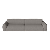 Minimalist gray sofa with a textured fabric pattern, featuring soft curved arms for a modern touch.