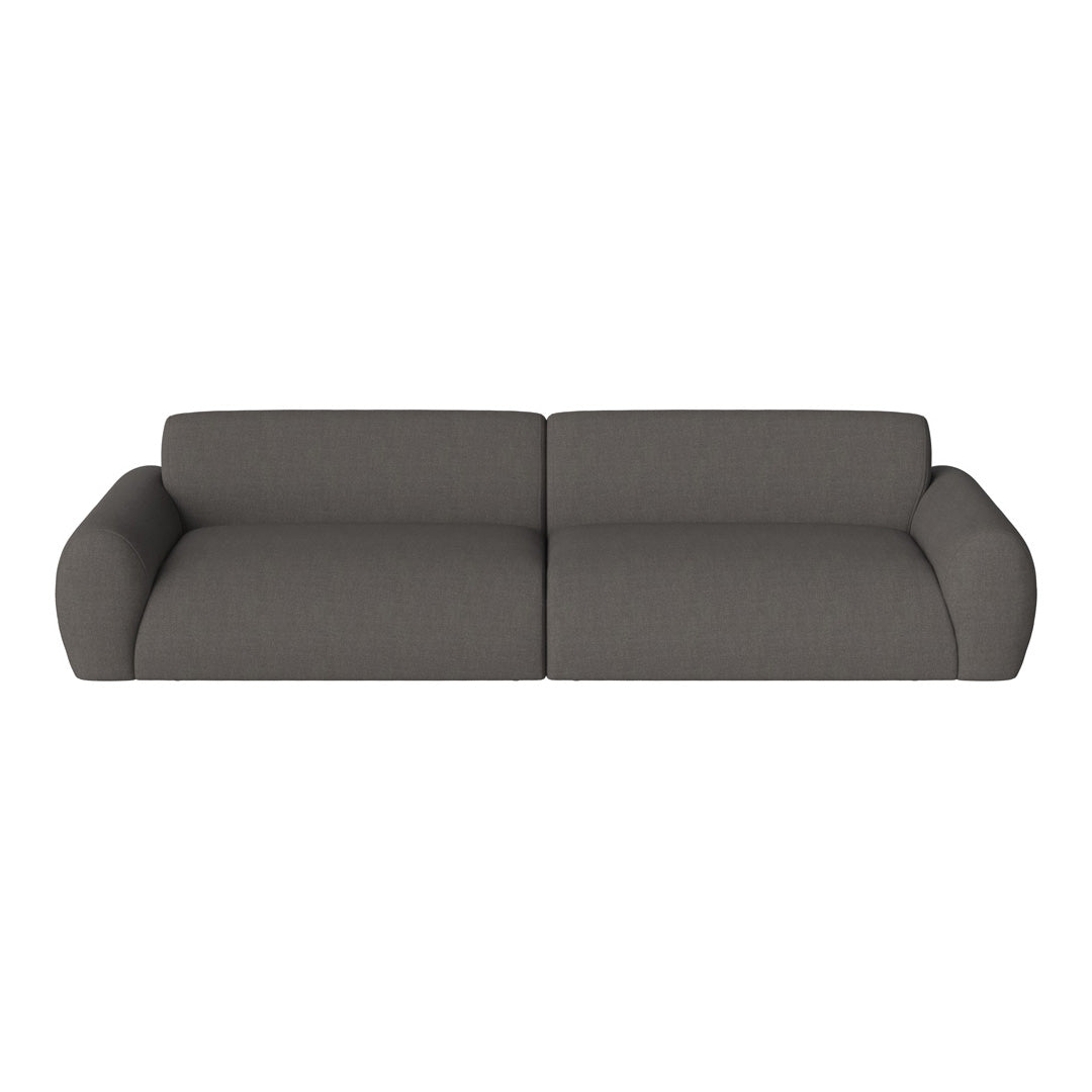 Gray fabric sofa with a smooth texture and modern, minimalist design.