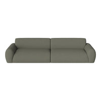 Modern green sofa with a textured, soft fabric and rounded arms, ideal for stylish living spaces.