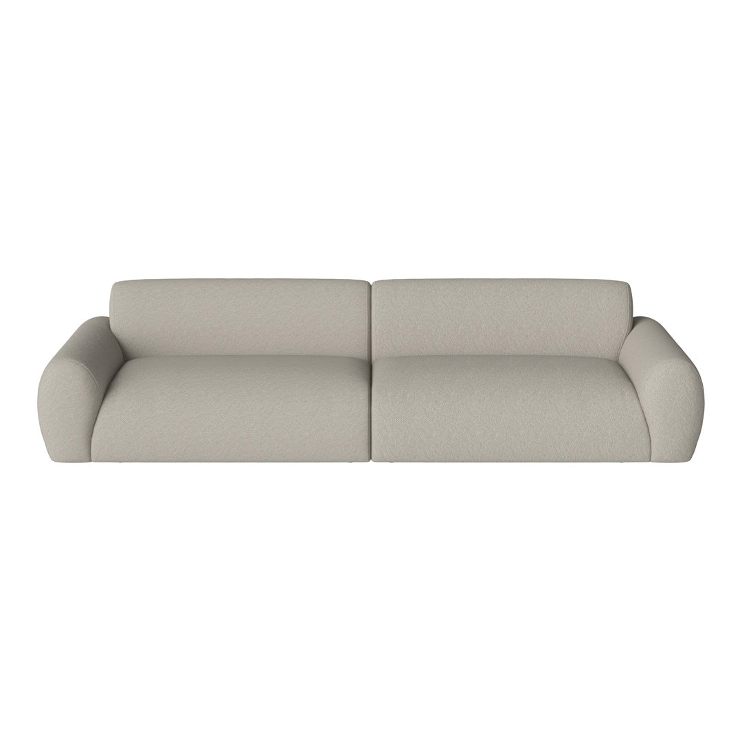 Light beige textured sofa with a minimalist design and plush rounded arms, perfect for modern interiors.