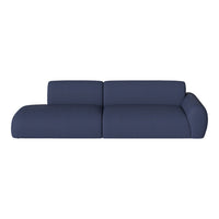 Navy blue sofa with a textured fabric, featuring a modern, minimalist design and seamless lines.