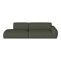 Olive green modern sofa with sleek lines and minimalistic design, featuring a textured fabric finish.