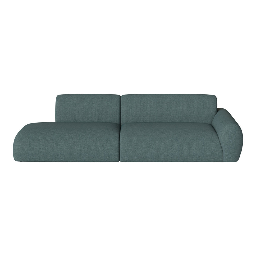 Teal fabric sofa with a textured pattern, featuring a modern silhouette and plush cushions for stylish comfort.