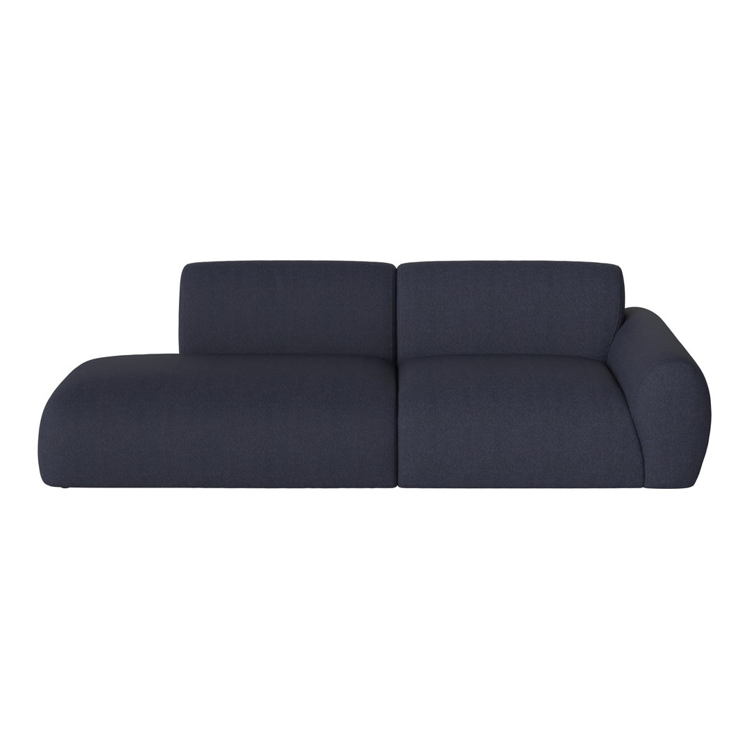 Navy blue sectional sofa with modern, smooth lines and a textured fabric finish. Perfect for contemporary living rooms.