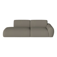 Sleek, modern sofa in soft taupe fabric with smooth, curved lines and a minimalist design. Perfect for contemporary spaces.