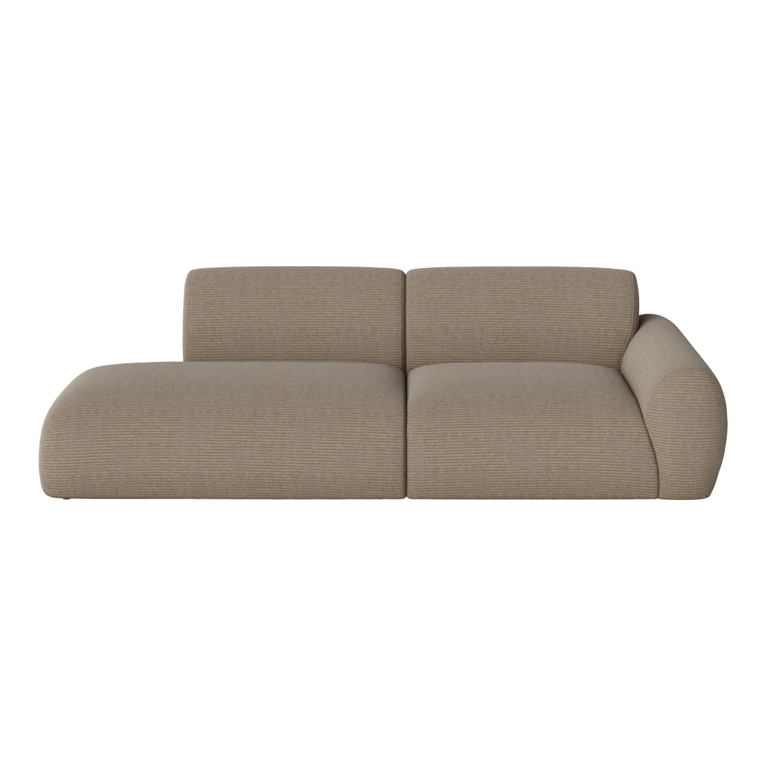 Beige textured sofa with subtle, horizontal stripes and a modern, minimalist design perfect for contemporary interiors.