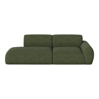 Green striped sofa with smooth contours and a modern design, perfect for contemporary living spaces.