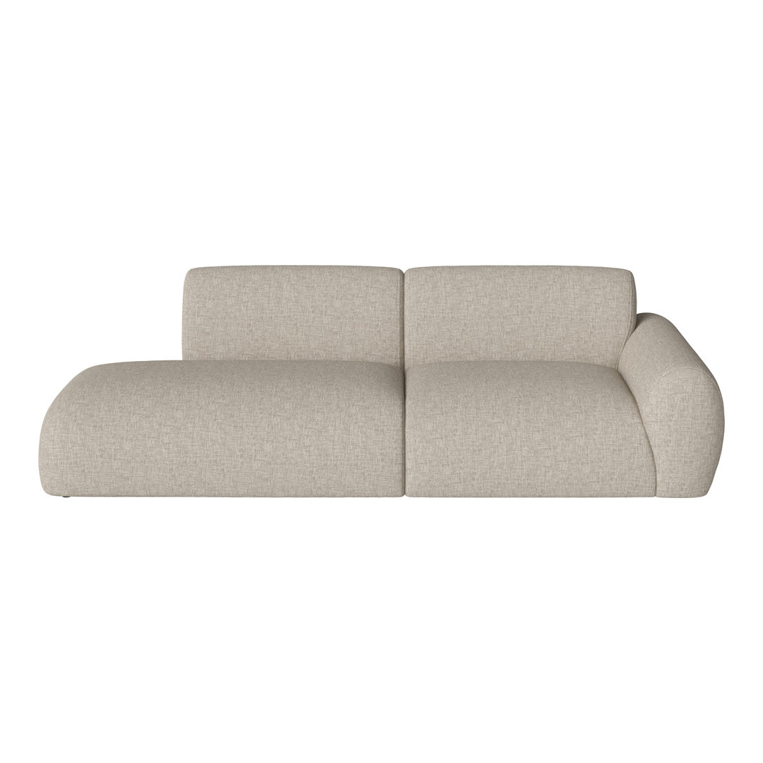 Beige textured sofa with a modern design, featuring a smooth, soft surface and rounded edges.