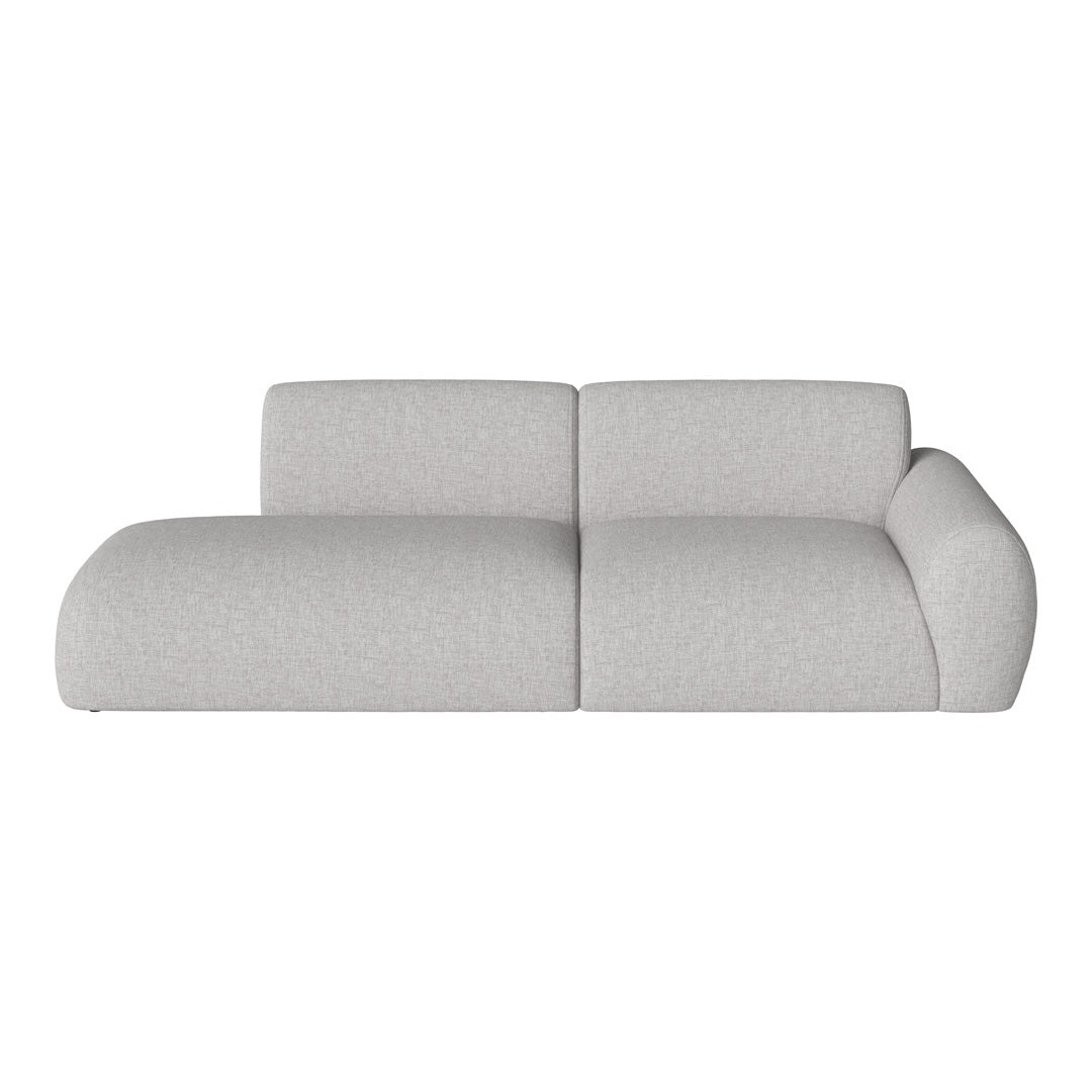 Light gray, textured fabric sofa with soft, modern curves for a minimalist aesthetic.