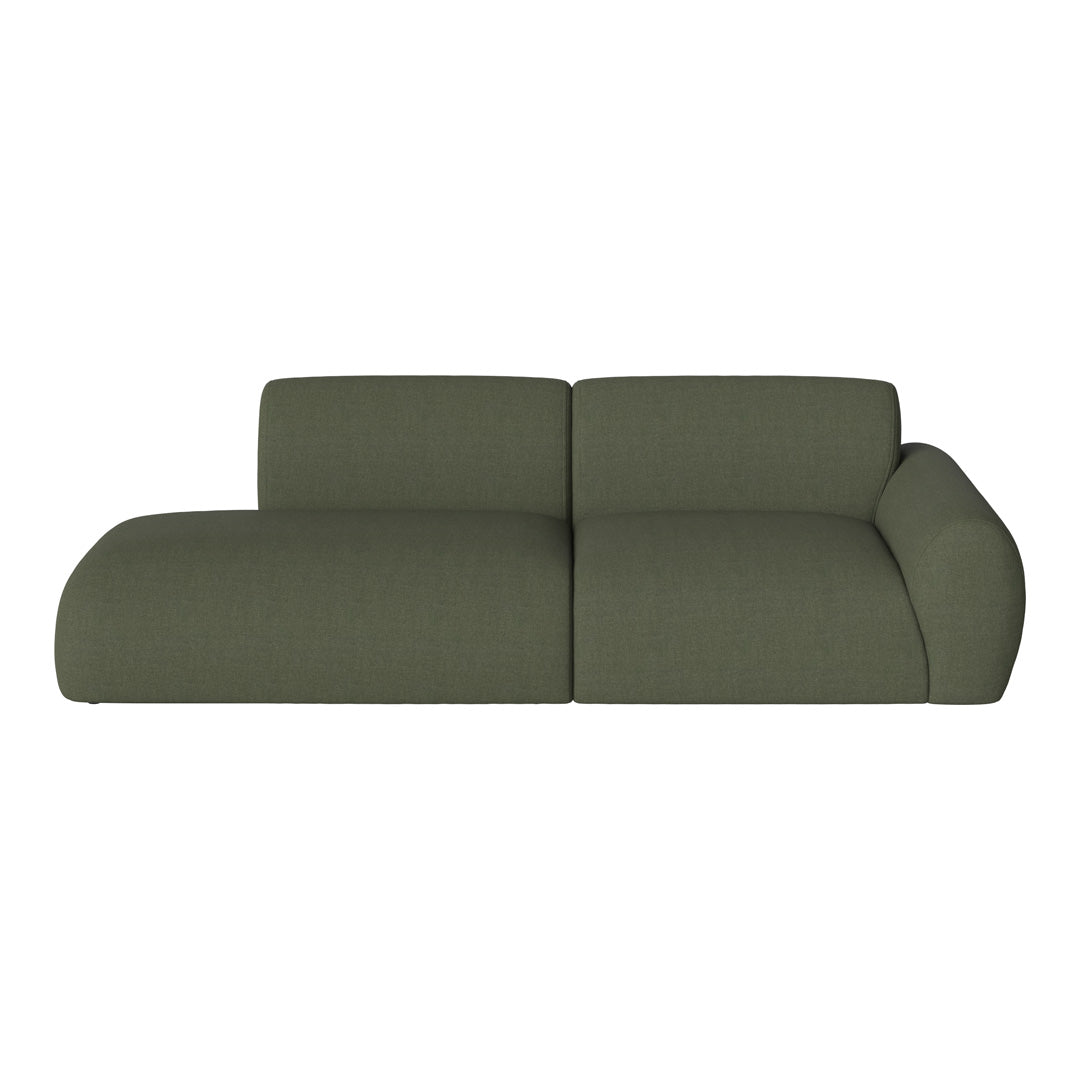 Olive green modern sofa with a sleek, minimalist design and textured fabric, perfect for contemporary living spaces.