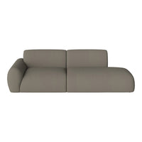 Modern two-piece sofa in soft taupe fabric with subtle textured pattern and rounded contours. Perfect for contemporary decor.