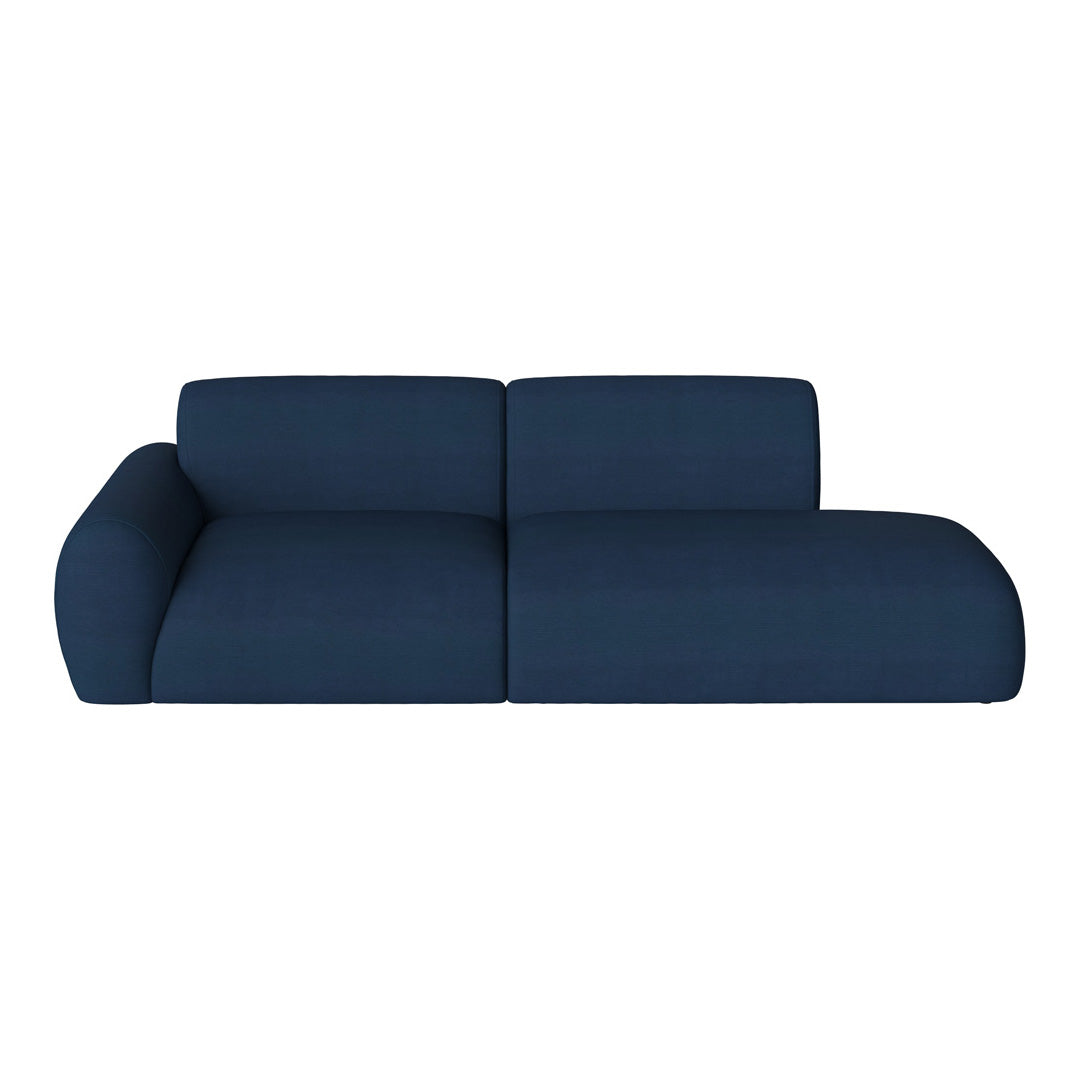 Navy blue modern sofa with a smooth, solid fabric and minimalist design. Ideal for contemporary living spaces.