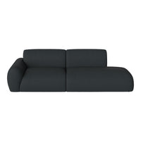 Dark gray modern sectional sofa with a textured fabric finish and smooth, rounded edges.