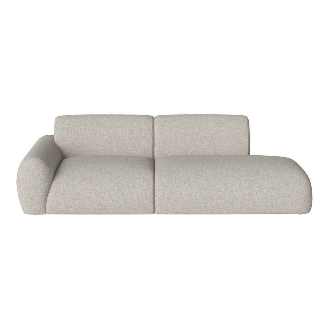 Light beige sofa with a textured pattern and rounded armrests, perfect for modern interiors.