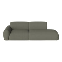 Modern two-piece sofa in soft olive green fabric with smooth, minimalist design, perfect for contemporary spaces.