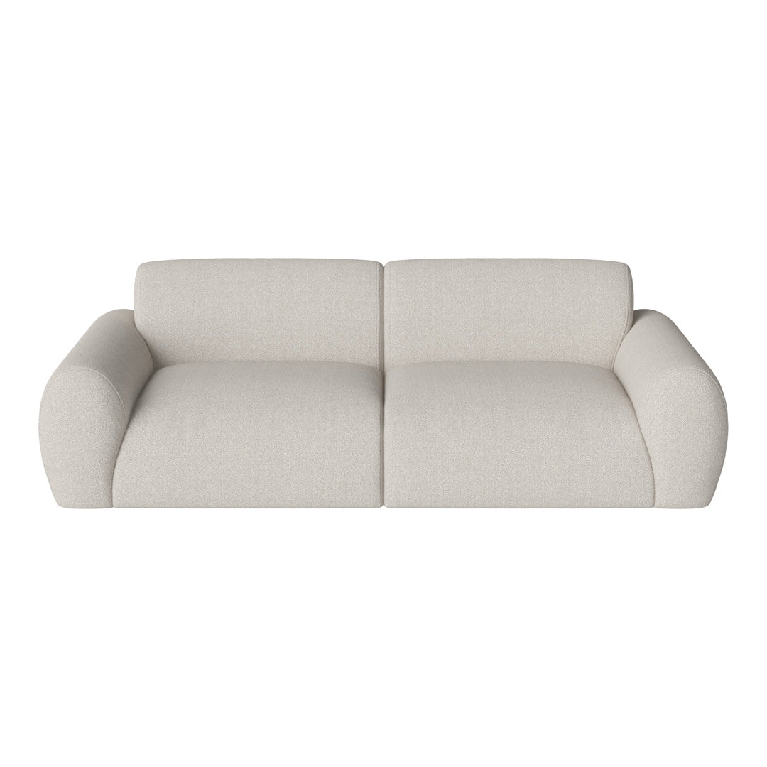 Cream-colored modern sofa with a smooth, textured pattern and rounded armrests for a contemporary look.