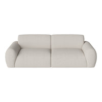 Cream-colored modern sofa with a smooth, textured pattern and rounded armrests for a contemporary look.