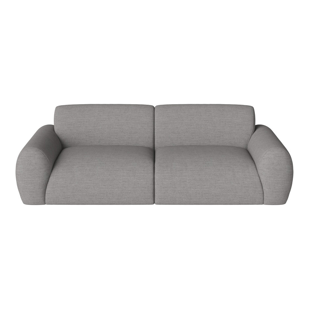 Light gray, textured fabric sofa with rounded arms and modern minimalist design, perfect for contemporary living spaces.