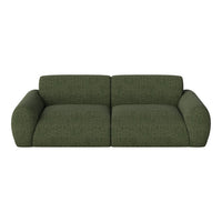 Green striped sofa with a modern design, featuring smooth, rounded edges and textured fabric for added style.