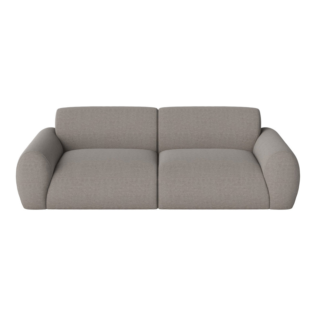 Light gray textured sofa with a subtle striped pattern, featuring rounded arms for a modern touch.