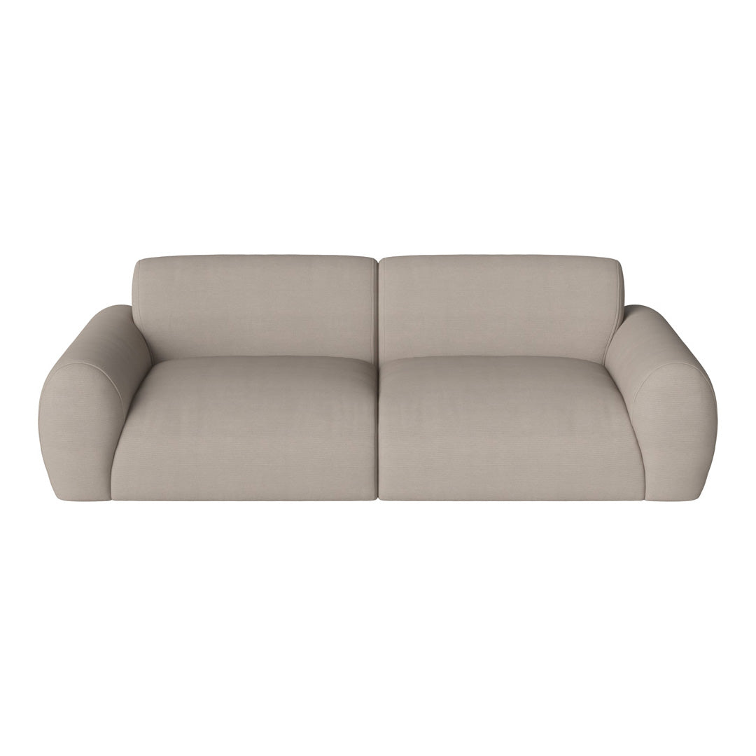 Beige modern sofa with smooth texture and rounded arms, perfect for minimalist decor.