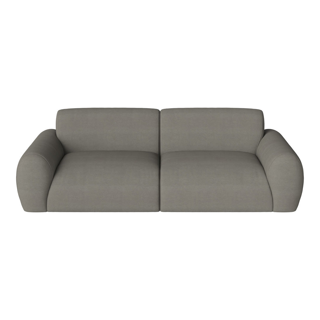 Gray upholstered sofa with a smooth, textured fabric and minimalist design. Modern style for contemporary living spaces.