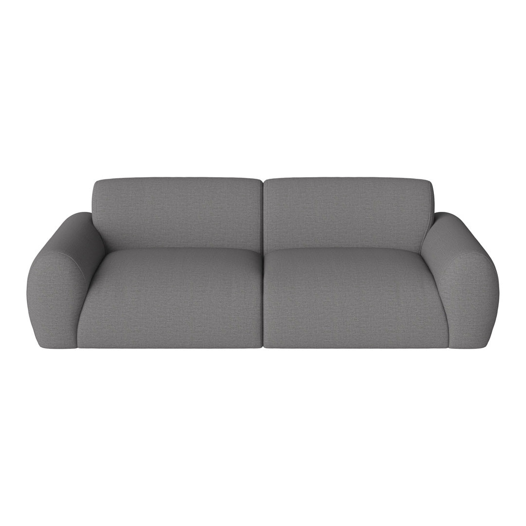 Gray upholstered sofa with soft, rounded arms and a subtle textured pattern for contemporary decor.