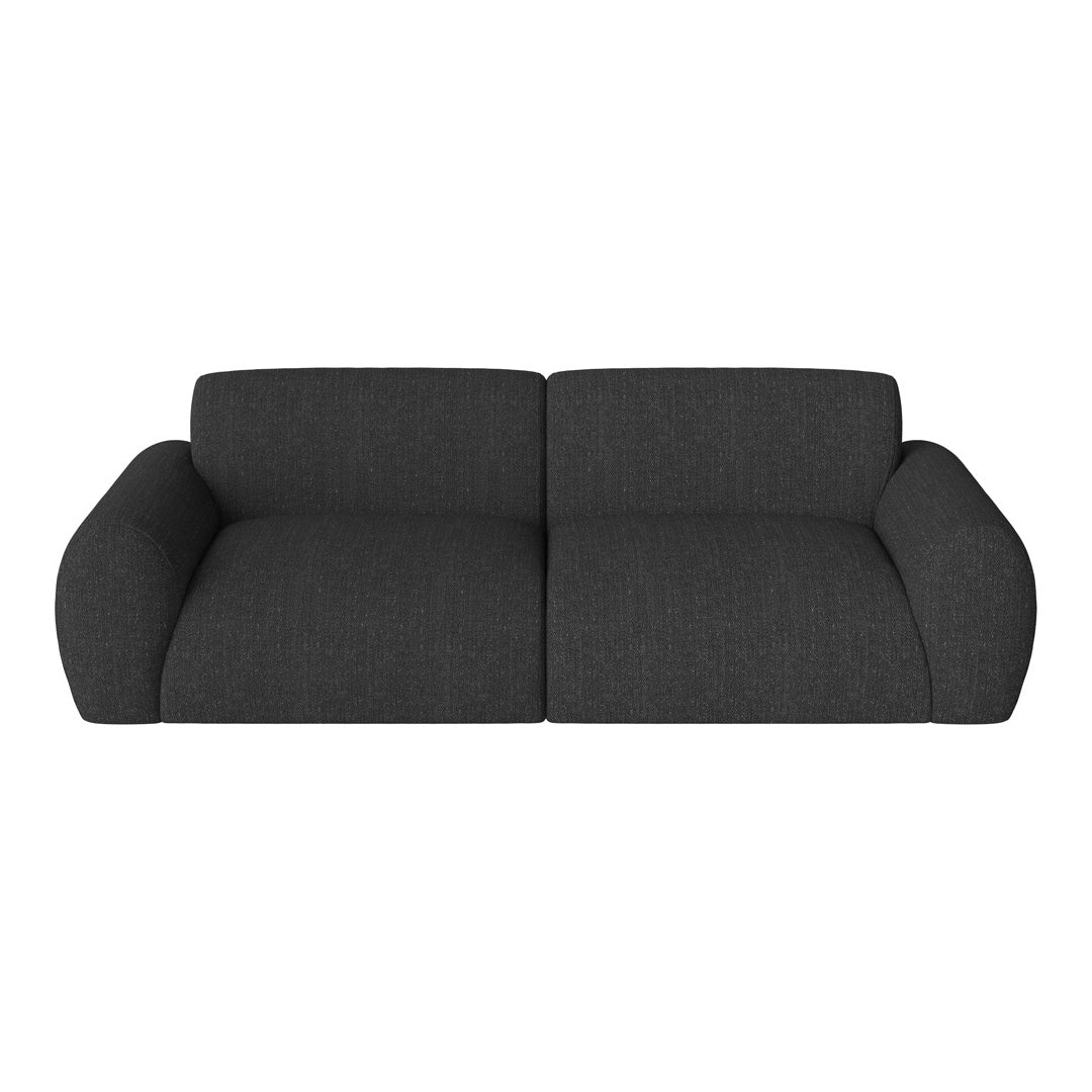 Dark gray textured sofa with a minimalist design and rounded edges, perfect for modern interiors.