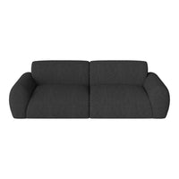 Dark gray textured sofa with a minimalist design and rounded edges, perfect for modern interiors.