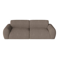 Brown textured fabric sofa with soft, curved edges for a modern, cozy look.