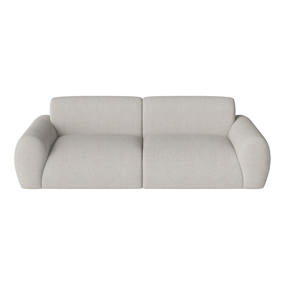 Light gray sofa with a soft, textured fabric and rounded armrests, perfect for modern interiors.