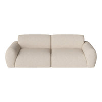 Beige sofa with a cozy, textured fabric and smooth, rounded armrests, ideal for modern living spaces.
