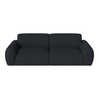 Stylish dark gray sofa with a smooth, solid fabric pattern and rounded armrests, perfect for modern living spaces.