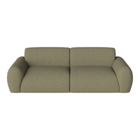 Olive green modern couch with a textured fabric pattern, featuring rounded arms and minimalist design.